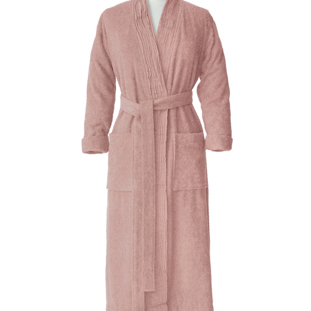 Pure Fiber Turkish Cotton Terry Cloth Pleated Bathrobe Women's Plush Pink Robe